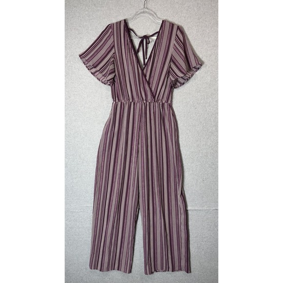 Xhilaration Jumpsuit Womens Medium Striped Wide Leg Pockets Boho Jumpsuit Romper - Picture 1 of 11